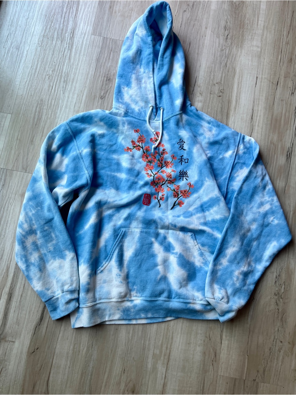 Bowery Supply Co. Blue Tie-Dye Cherry Blossom Hoodie Size Large